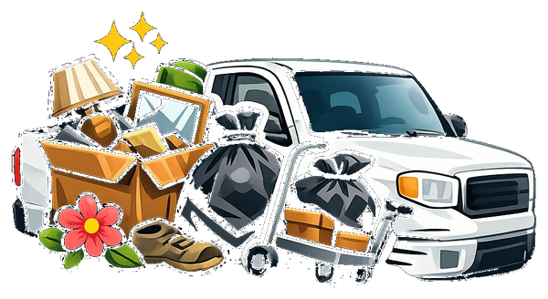 Junk removal illustration with truck and household items being hauled away