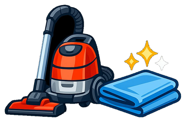 Regular cleaning illustration with vacuum and folded towels